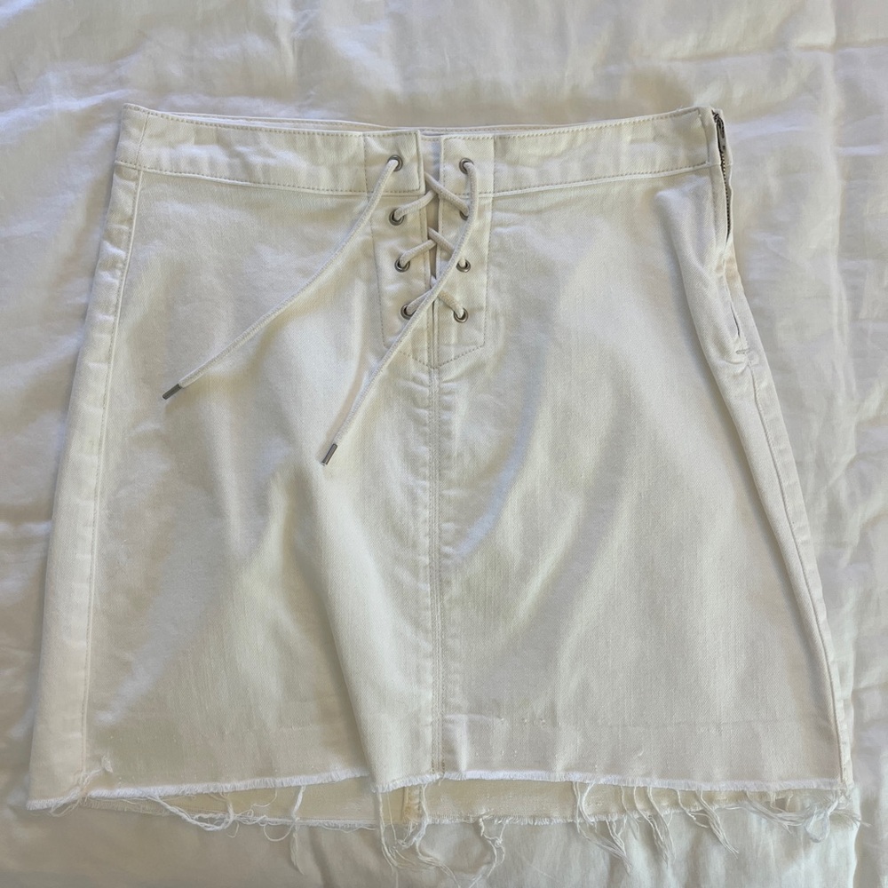 J. Crew White Denim Mini Skirt with Lace-Up Front